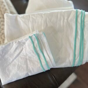 Pottery Barn Teen White Pillowcases with Aqua Trim